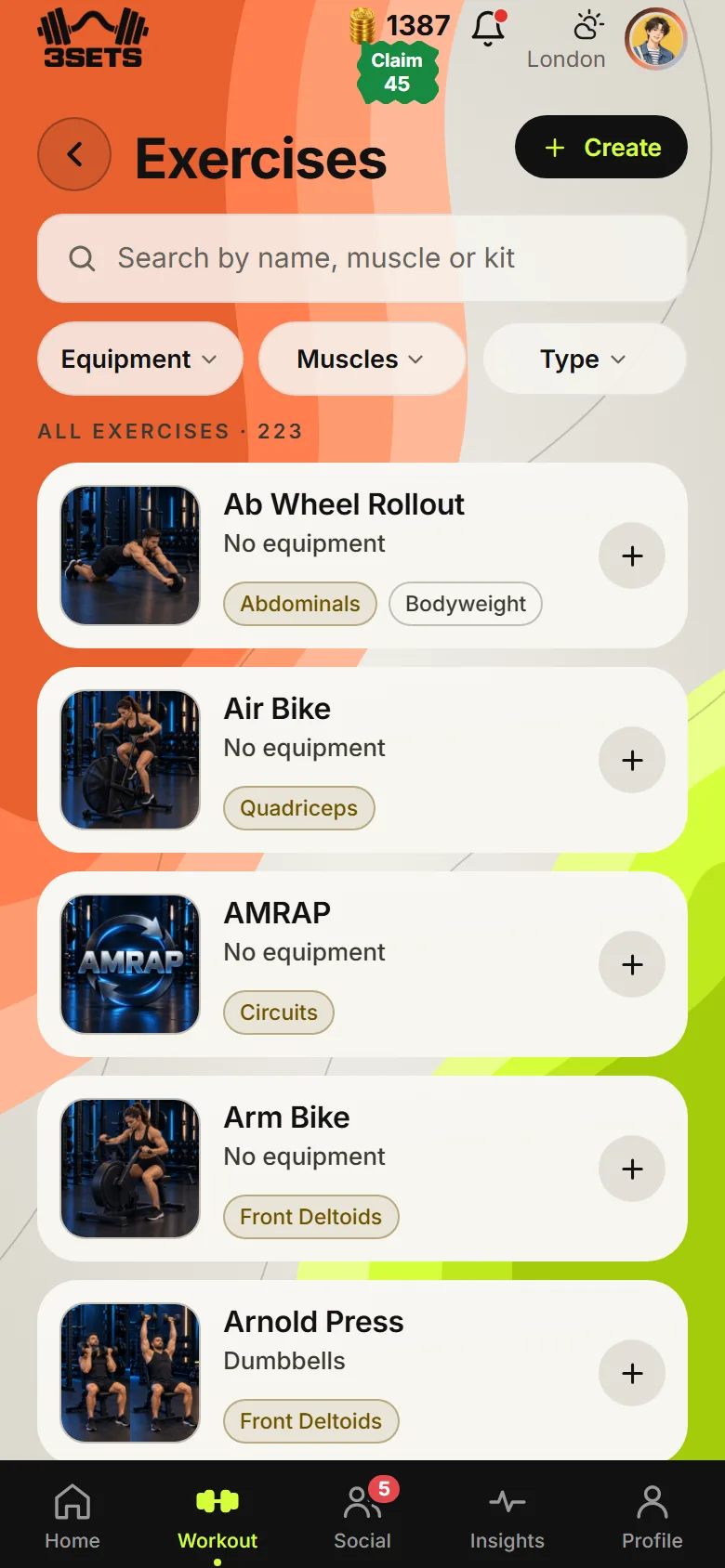 The exercise library with pictures and muscles
