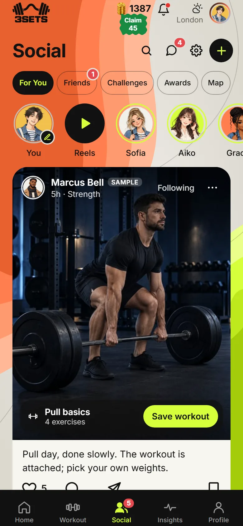 Posts from friends, with a workout to save